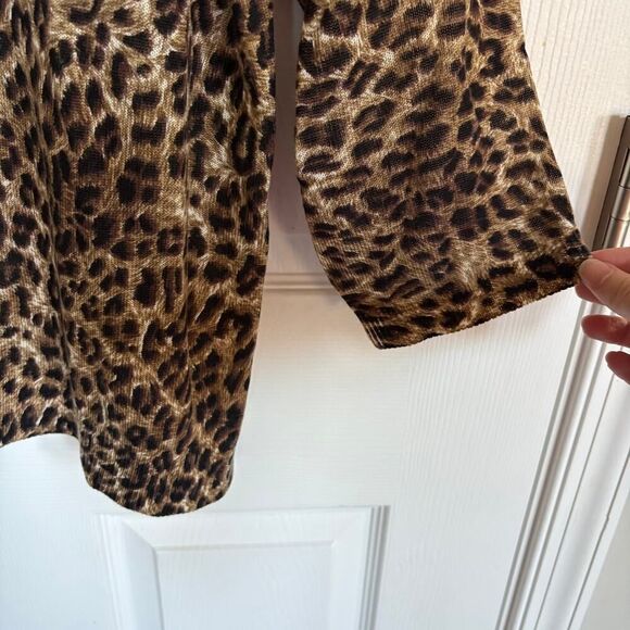 Cathy Daniels Leopard Print Sequin Lightweight Sweater Brown Black XL - Picture 9 of 11